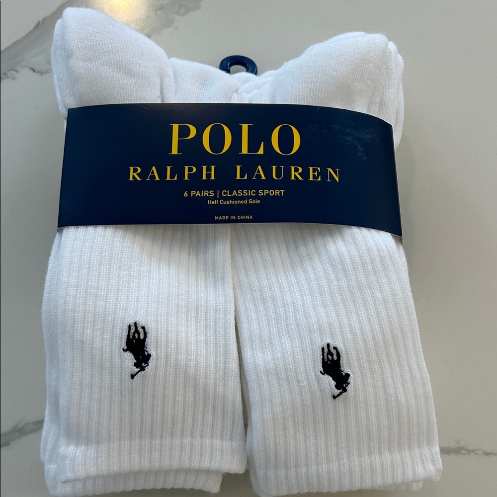 NWT Mens Polo by Ralph Lauren Classic White Athletic Socks